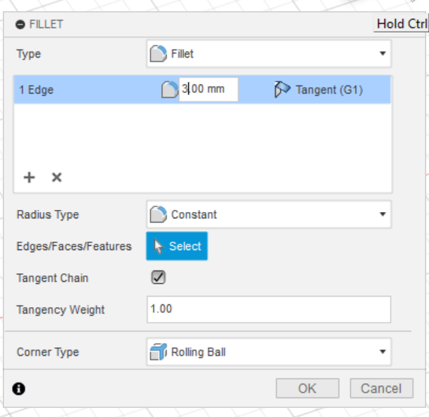 Fillet window and settings